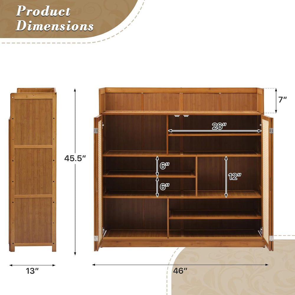 Athena Collection 45" Bamboo Shoe Storage Cabinet with Doors, 6-Tiers Sh...