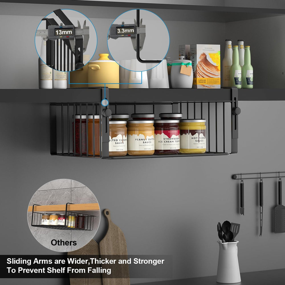 2Pack Under Shelf Basket Storage,Adjustable Hanging,Black