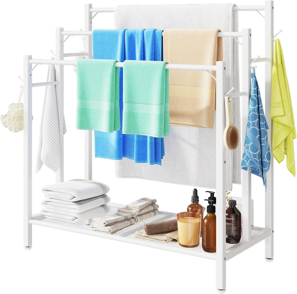 HavenlyYouth 3 Tier Free Standing Towel Rack, Pool Towel Rack with Metal Shel...
