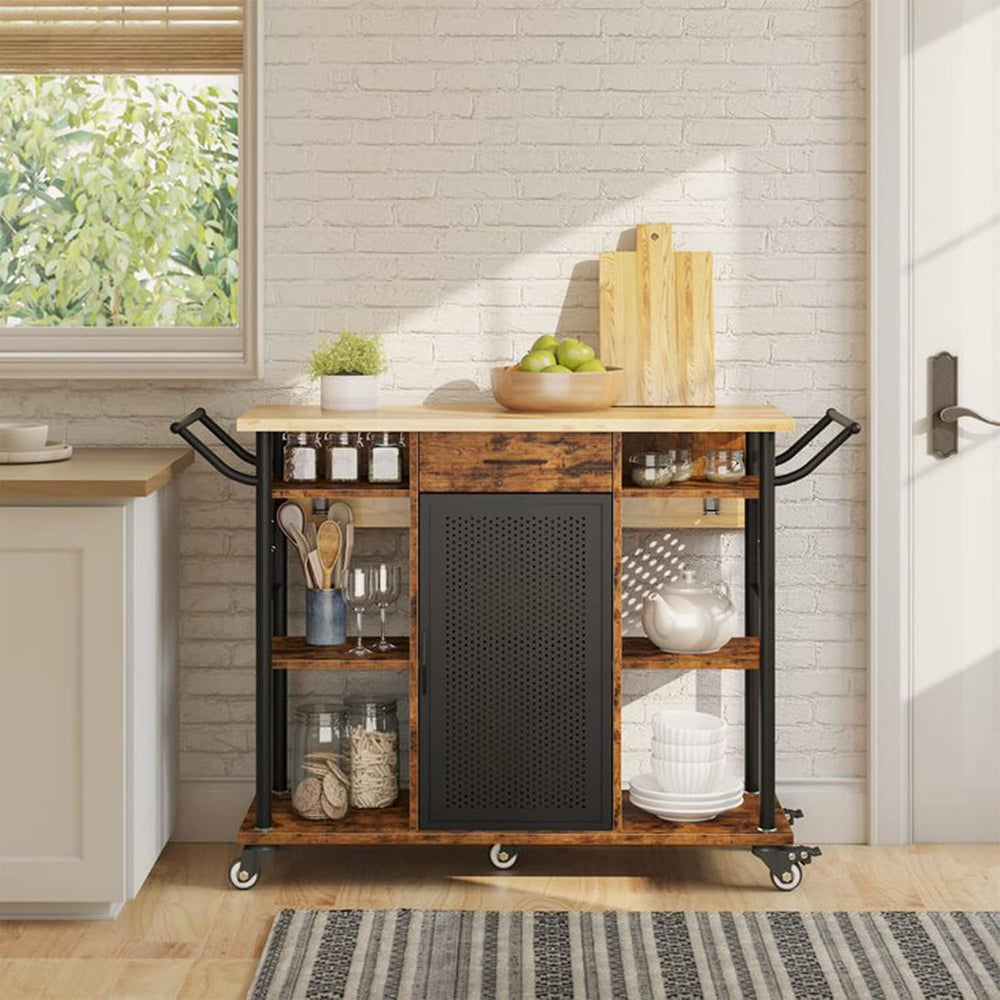 Bestier Rolling Kitchen Cart with Collapsible Extender, 6 Shelves, Brown