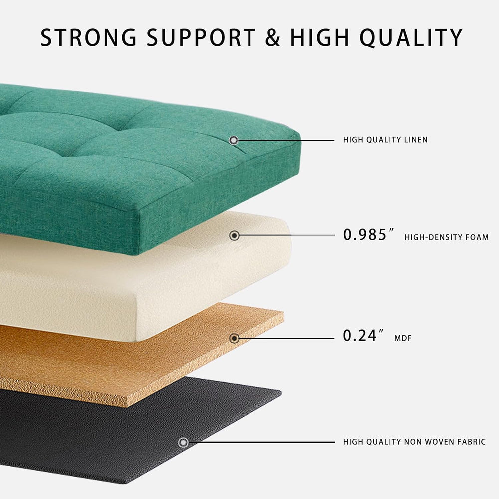 HAUSFRAU Ottoman with Storage Bench Folding Foot Rest Stool Linen Black