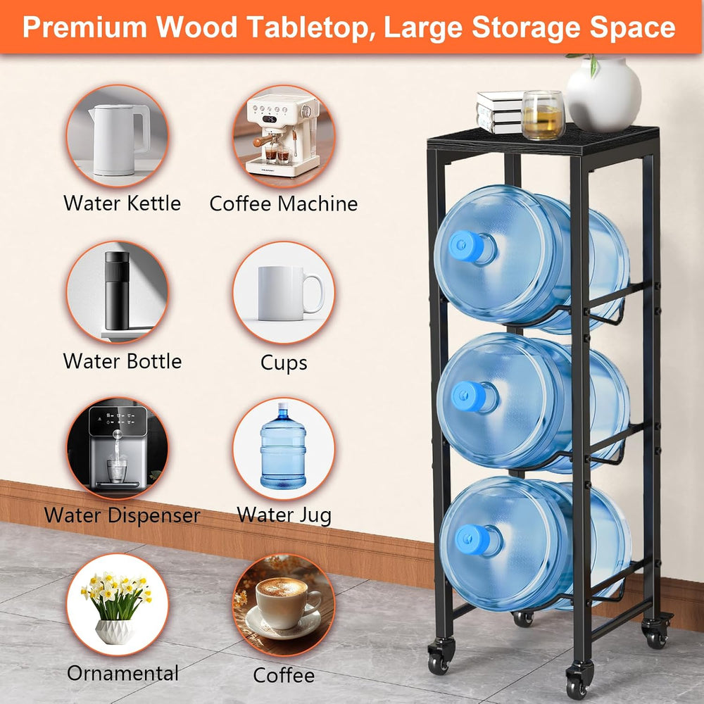5 Gallon Water Bottle Jug Holder 3-Tier Organizer with Lockable Casters Heavy...