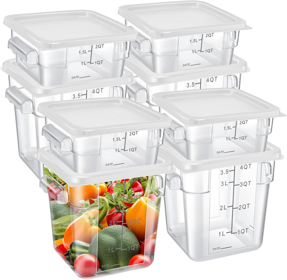 Suclain 8 Pcs Food Storage Container with Lids Set 2qt and 4qt Square Clear C...