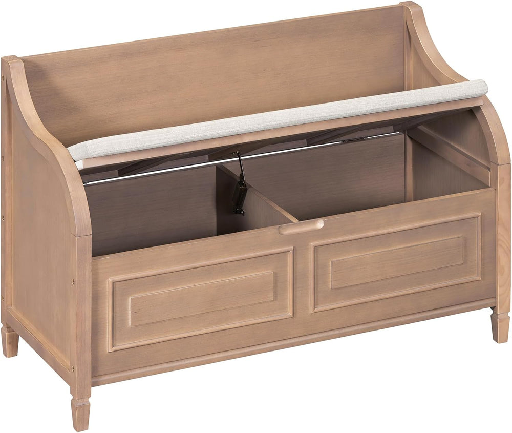 Bellemave Storage Bench with Safety Hinge Wooden Entryway Benches with Shoe C...