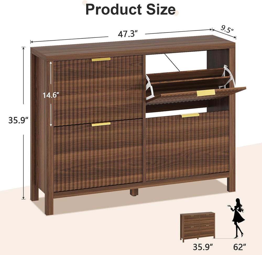 47" Fluted Shoe Cabinet Stoarge with 4 Flip Drawers for Entryway, Hallway