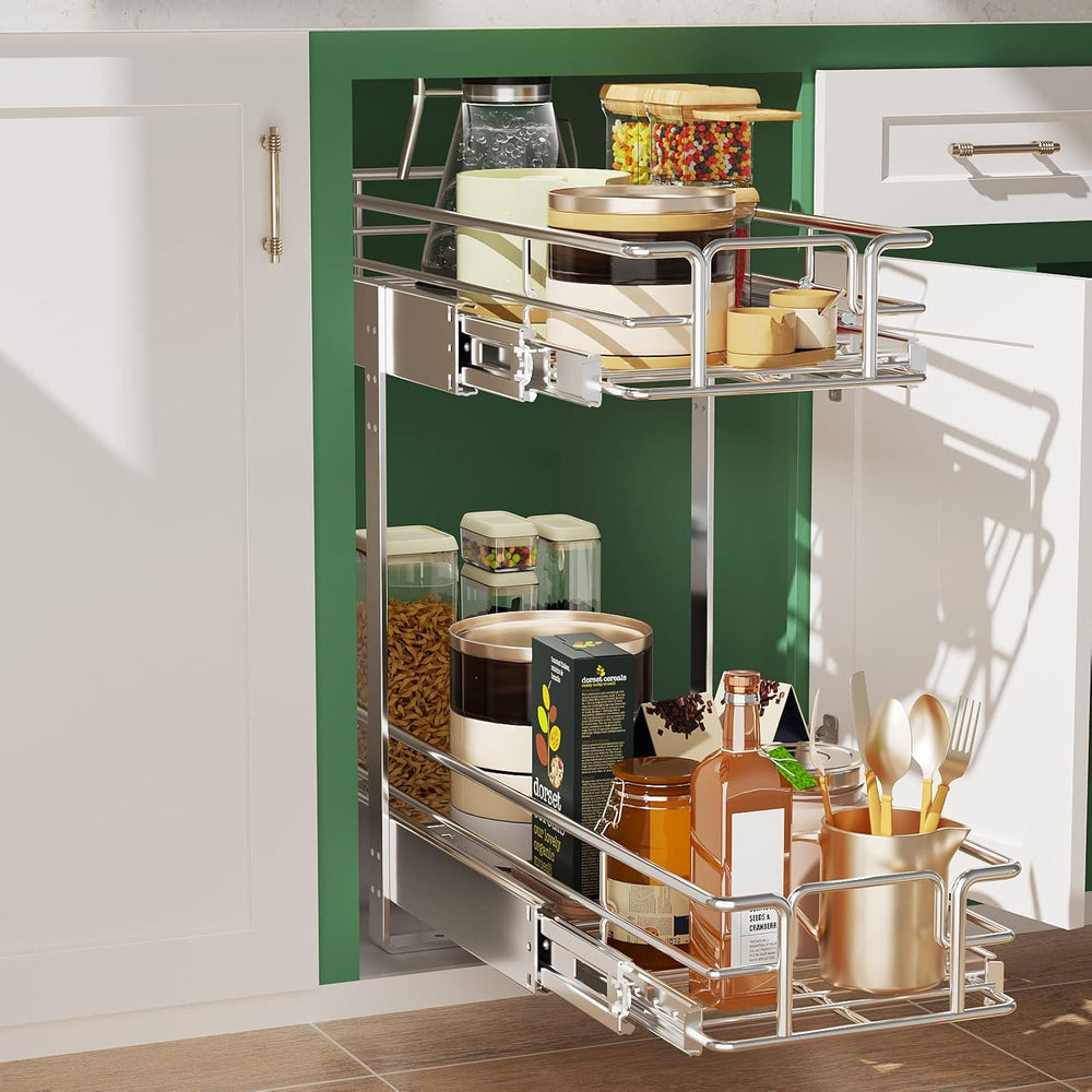 LOVMOR 2 Tier Individual Pull Out Cabinet Organizer 7.5" W x 21.5" ...