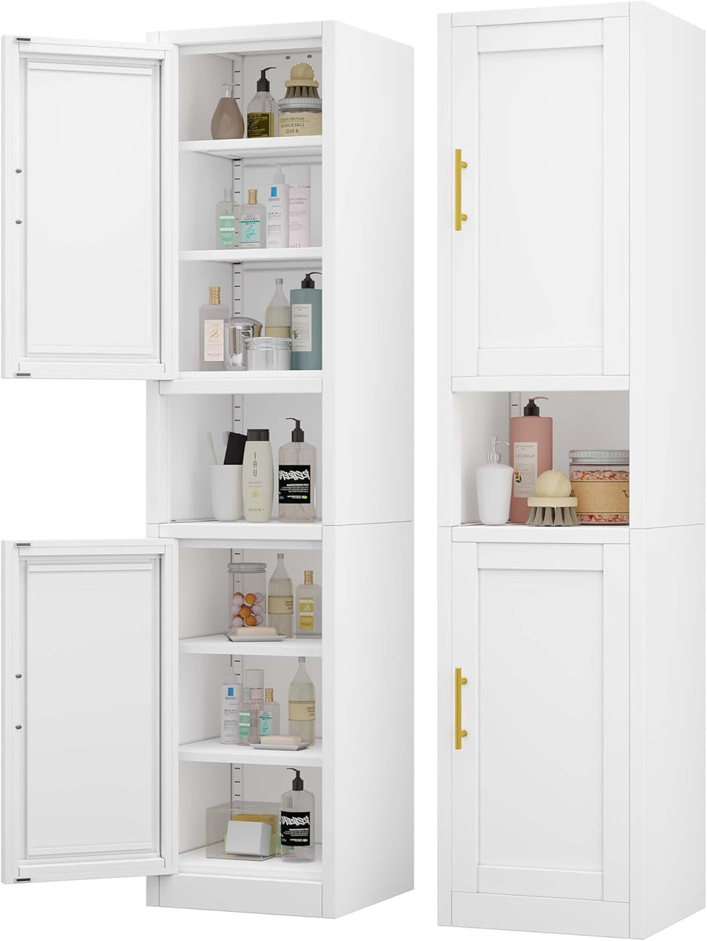 67" Tall Narrow Bathroom Storage Cabinet, Metal Pantry Cabinet, White