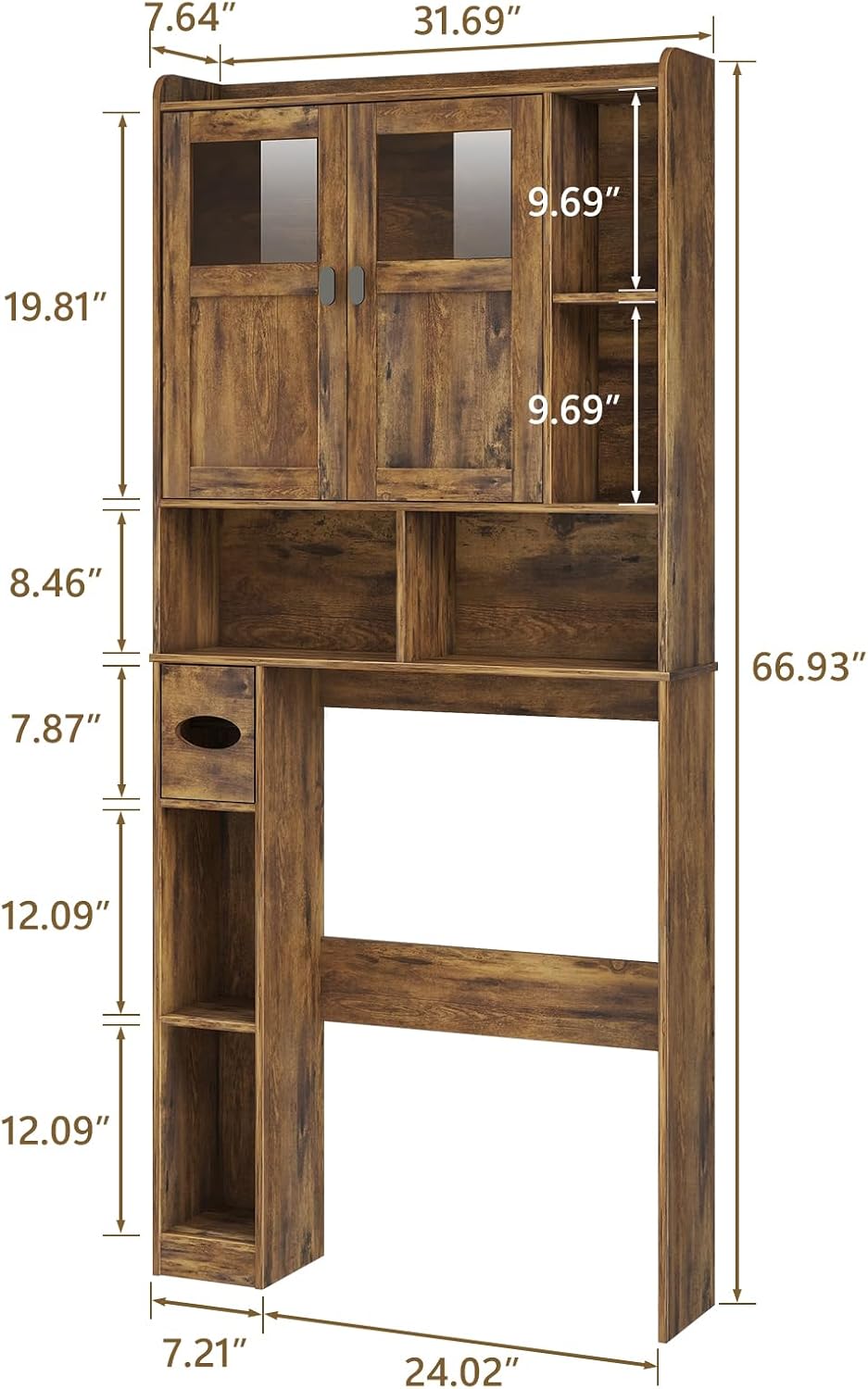 Vabches Over The Toilet Storage Cabinet with Doors and Shelves, Brown