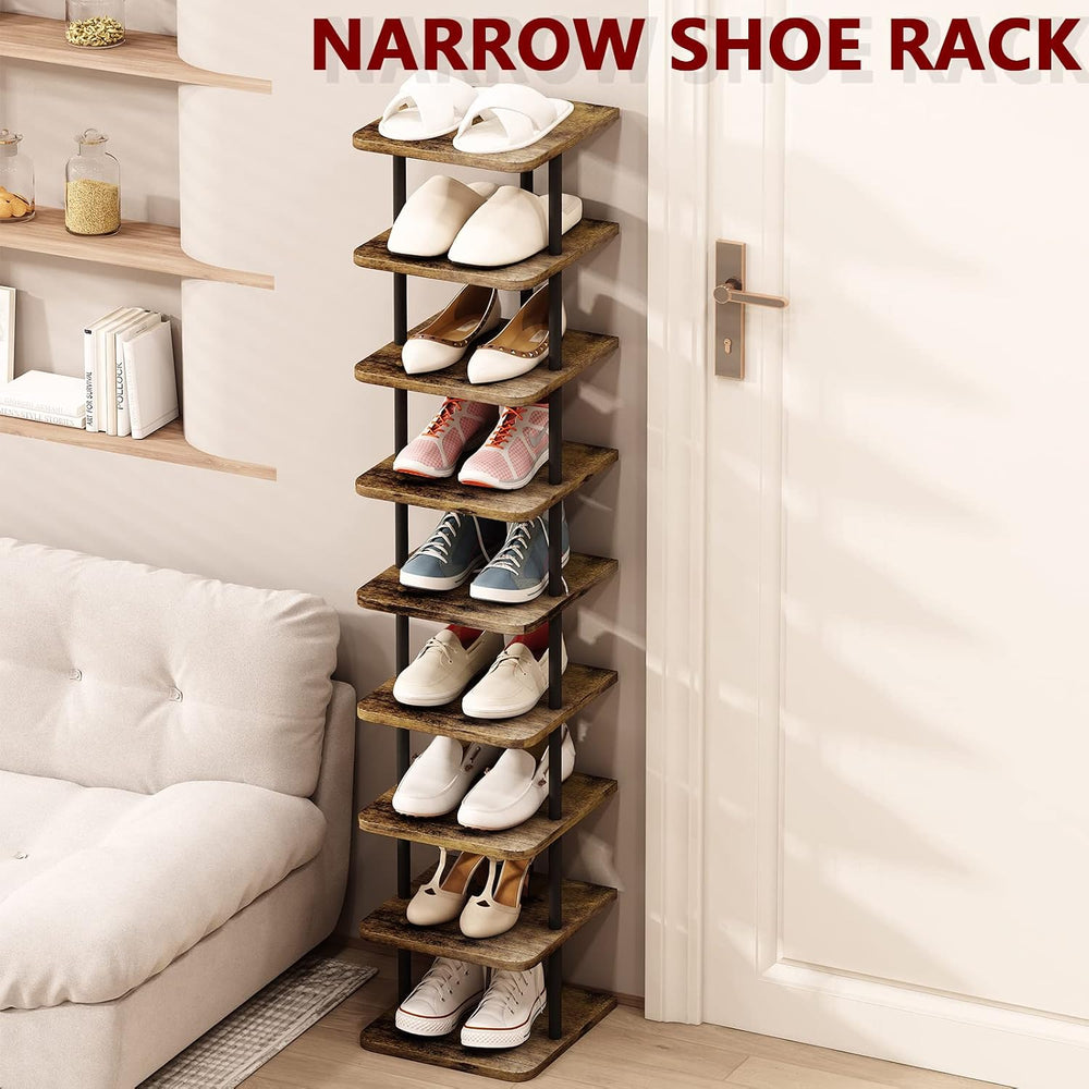AZERPIAN Shoe Rack Storage Vertical Narrow Shoe Organizer Shelf 9 Tier