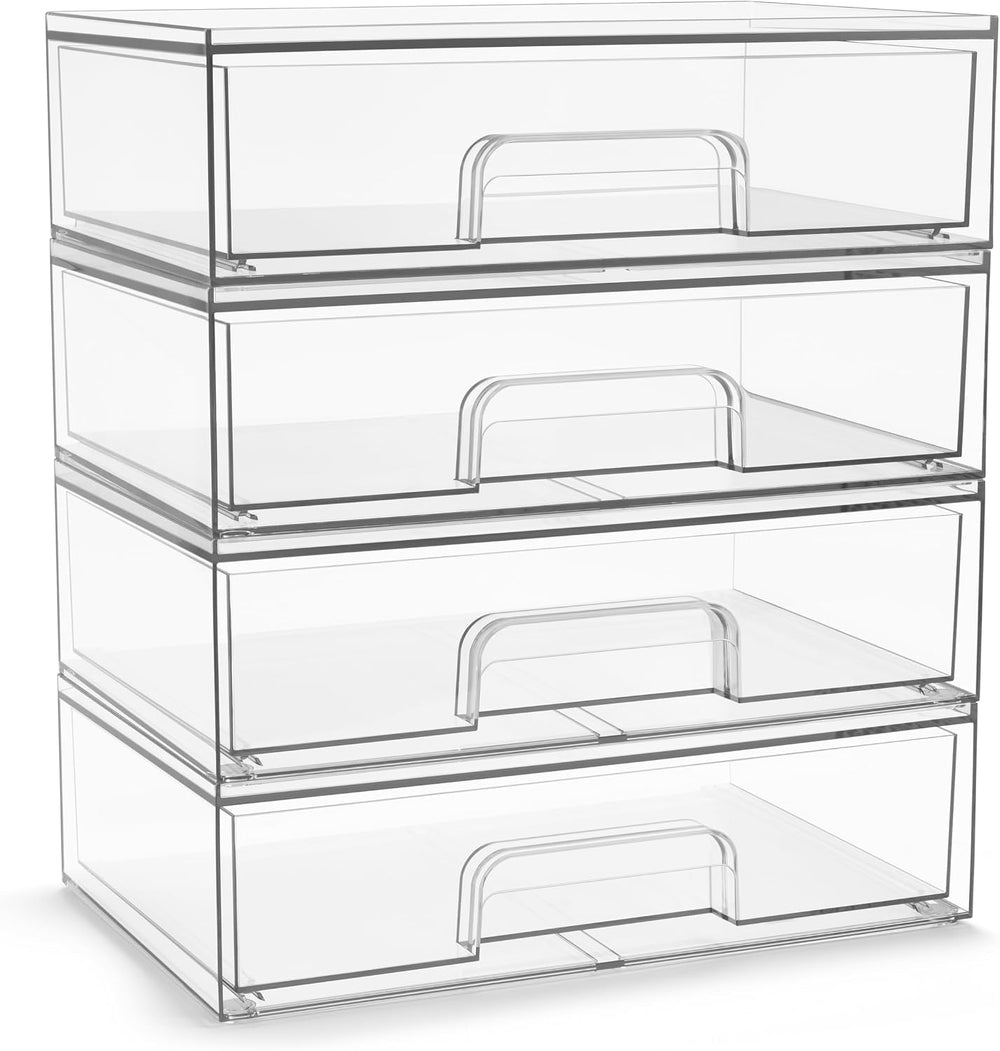 Sorbus Clear Stackable Storage Drawers (4 Pack, 12.1'' Wide)