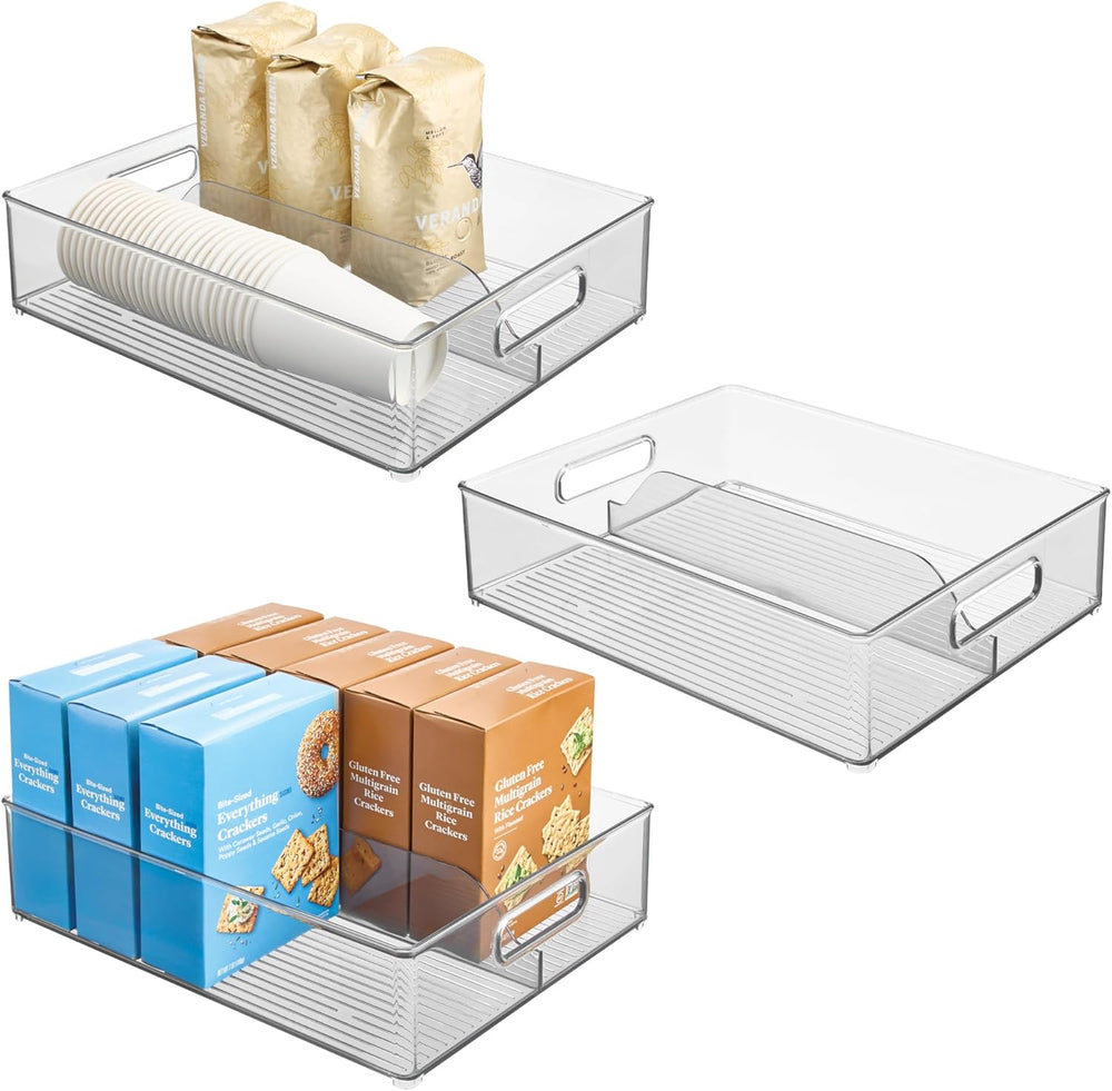iDesign Divided Pantry Bin with Handles, Set of 3, Clear
