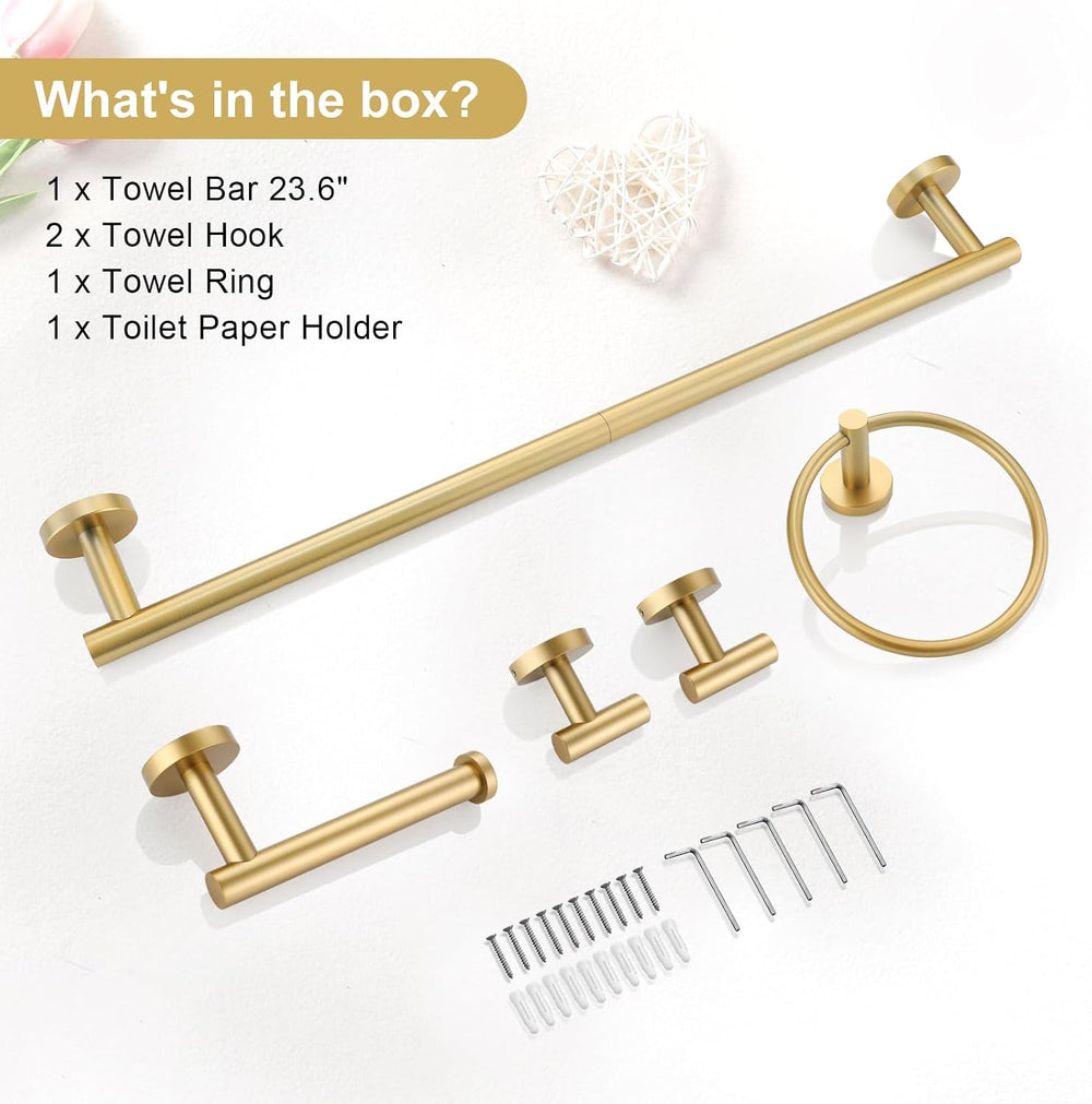 TQKAG 5 Piece Bathroom Accessories Set Brushed Gold Bathroom Hardware Set 23....