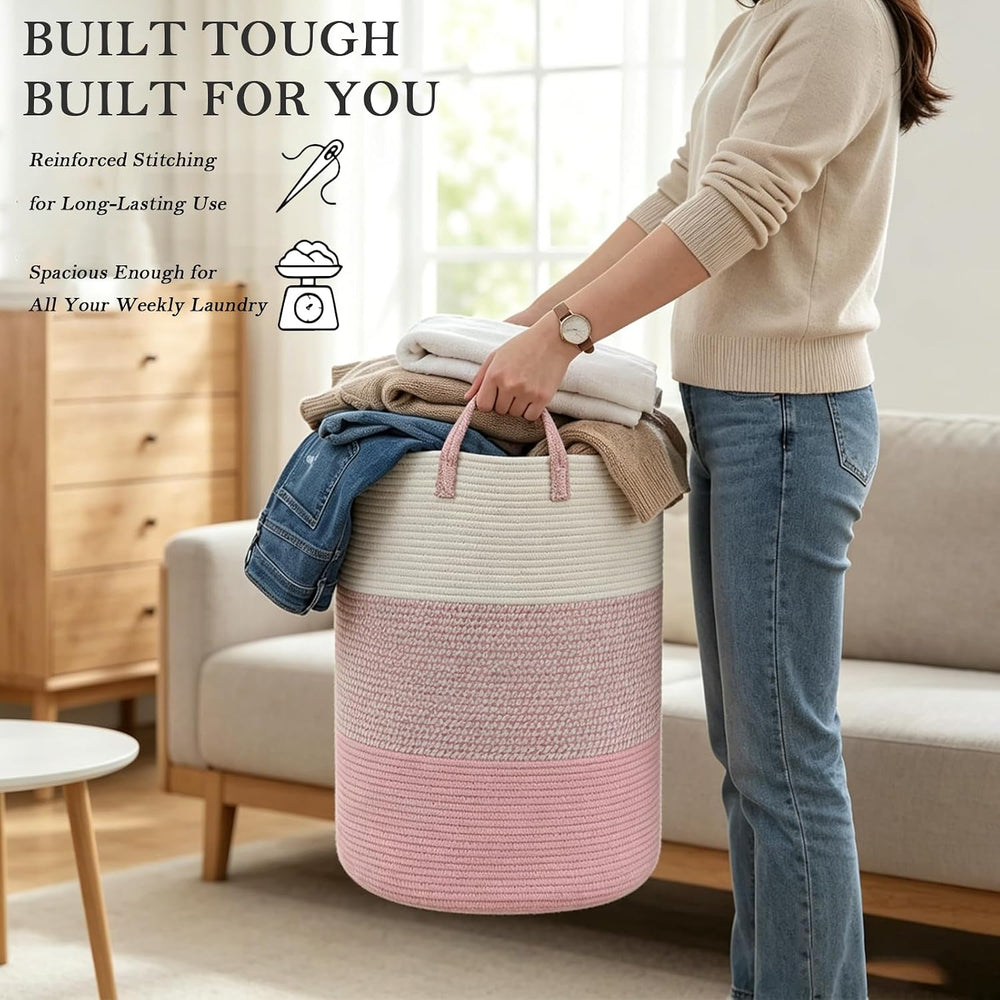 105L Pink Extra Large Laundry Basket, Clothes Hamper with Handles