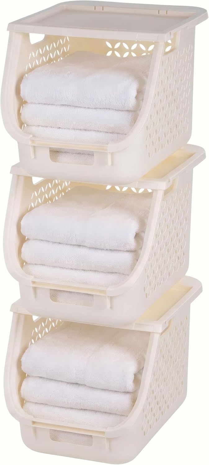 IRIS USA Laundry Basket Hamper, 40L - 3 Pack, Sorter Bin with Lids, White