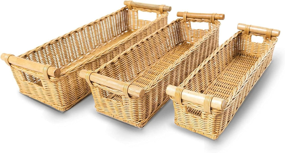 The Basket Lady Long Narrow Pole Handle Wicker Basket, M, Sandstone