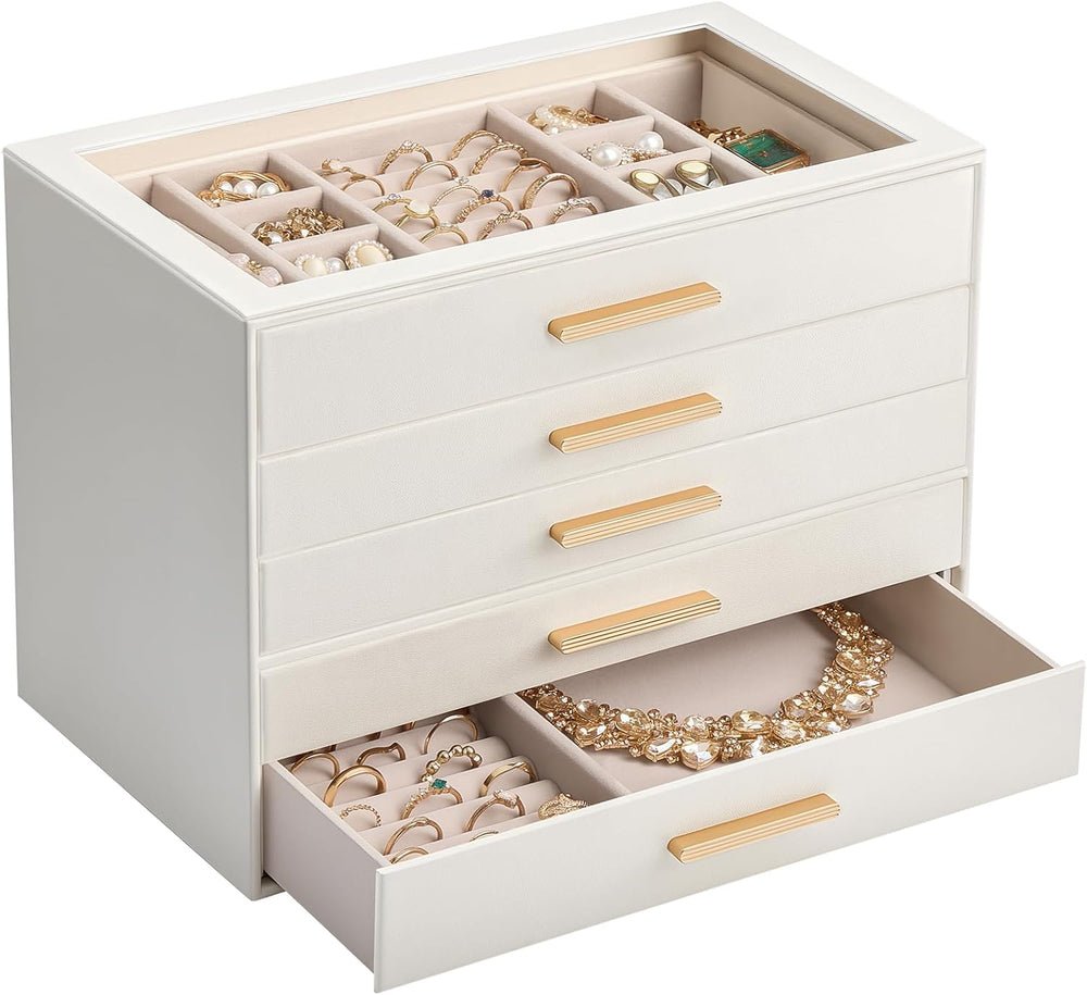 Lolalet Jewelry Box Organizer, 5-Layer Jewelry Storage Case -Beige