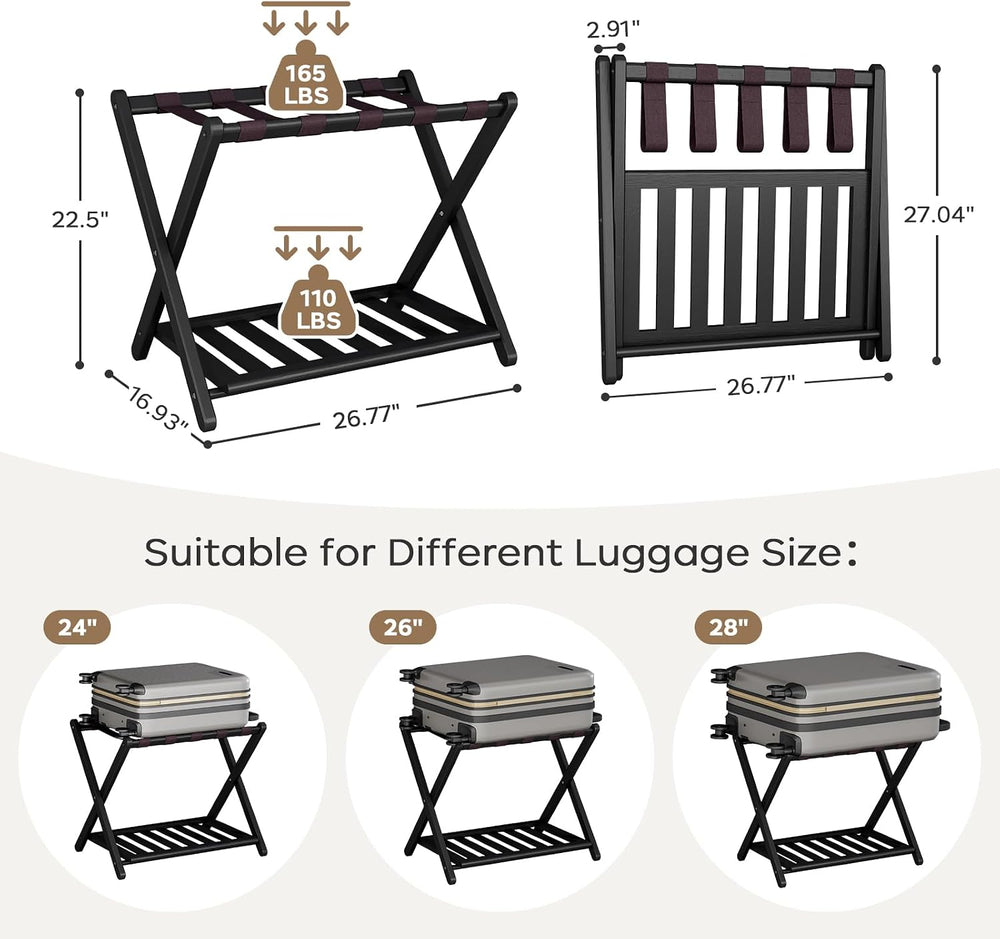 Full Assembled 26.77"L Luggage Rack for Guest Room, Set of 2, Black
