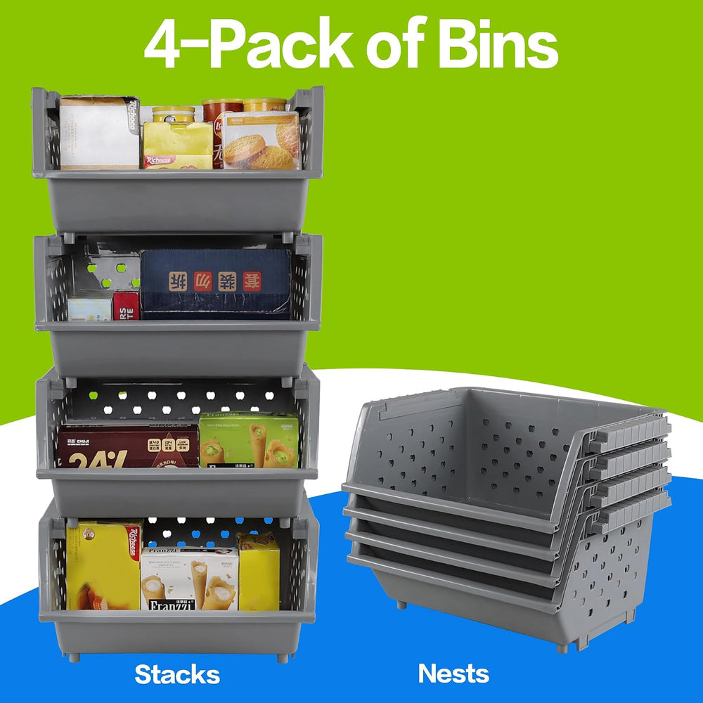 Zopnny Stackable Storage Baskets, 4-Tier Plastic Stacking Bins Open Front