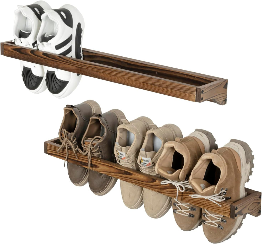 MyGift 30 Inch Rustic Burnt Wood Hanging Shoe Rack Wall Mounted Storage