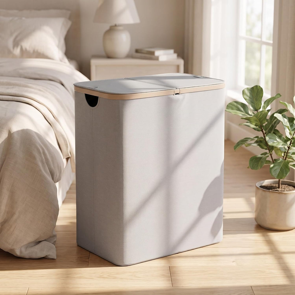 DOKEHOM 160L Double Laundry Basket Hamper with Lid & Removable Bags, Grey