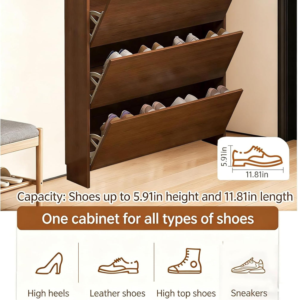 Entryway Shoe Cabinet, 6.7" Slim Wooden Shoe Organizer Cabinet