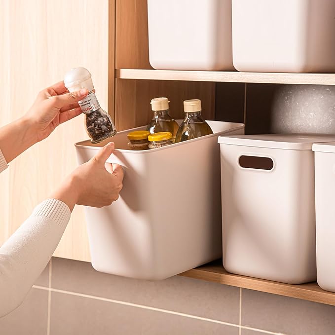Plastic Storage Bins with lids, Storage Baskets, Container with handle