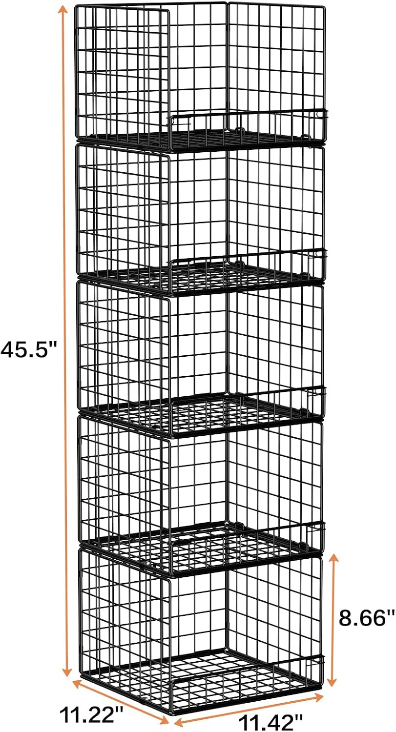 5-Tier Stackable Closet Organizers and Storage Baskets, Closet Shelf Organize...