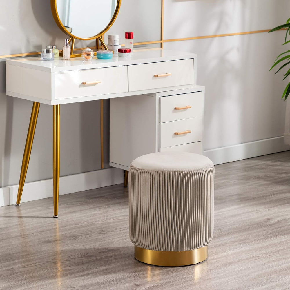 DUHOME Modern Round Velvet Ottoman Footrest Vanity Stool Khaki