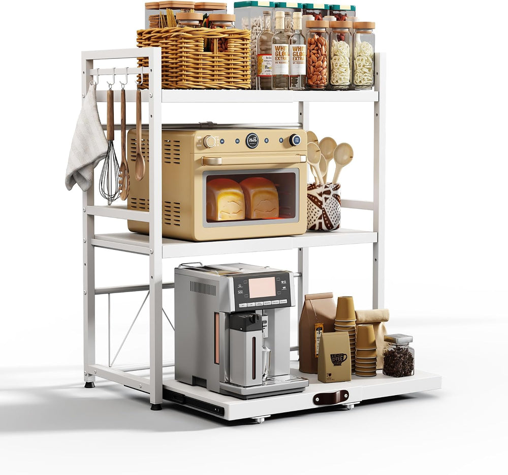 Expandable Microwave Stand,3 Tier Metal Kitchen Countertop Organizer Shelves ...