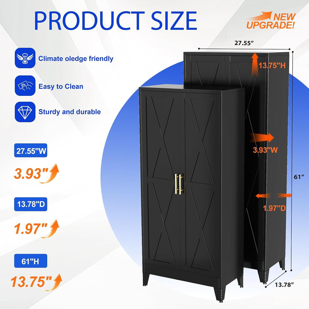 61" Tall Kitchen Pantry Cabinet,Metal Storage Cabinet Black Cupboard