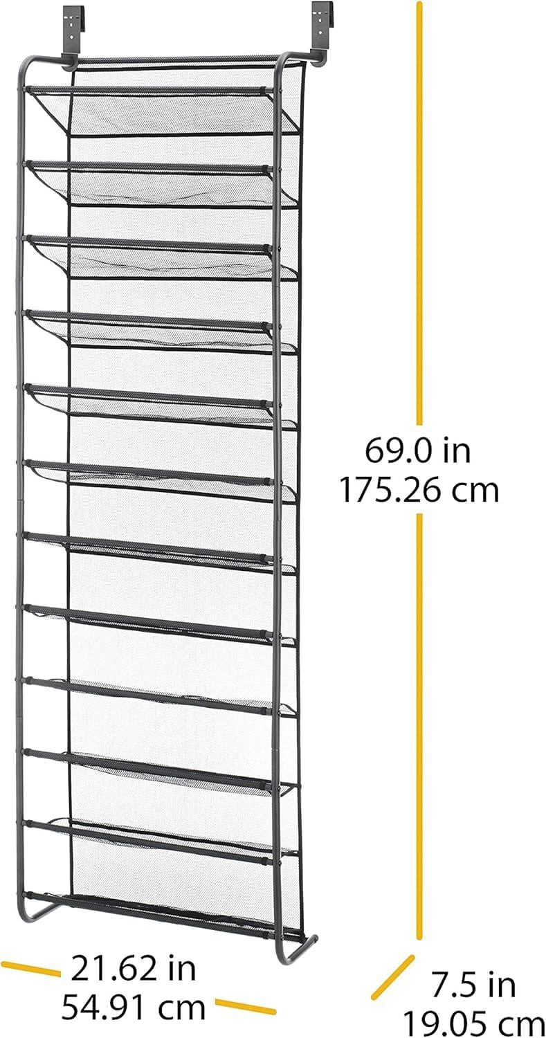 Whitmor 36 Pair Over the Door Shoe Rack, 12 Tier Hanging Shoe Organizer, Heav...