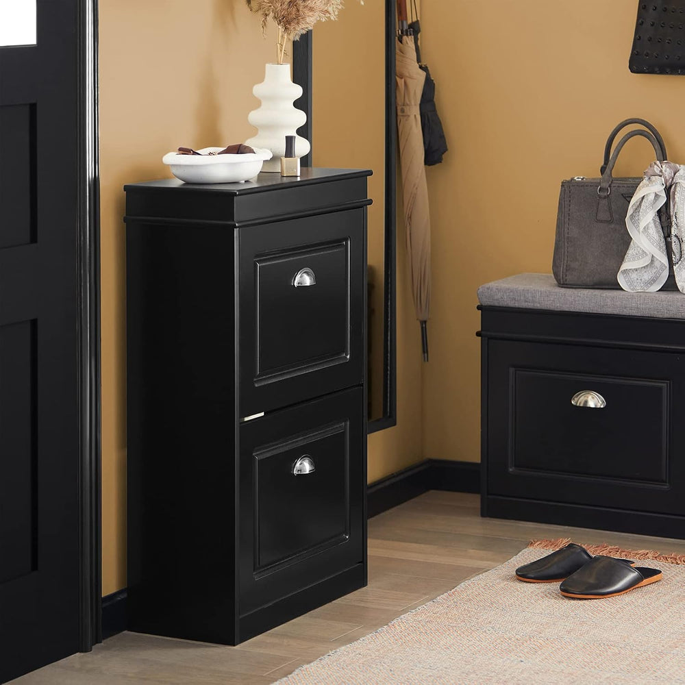 SoBuy Small Shoe Cabinet, Slim Shoe Rack 2 Flip-Drawers, Thin Shoe Storage Cu...