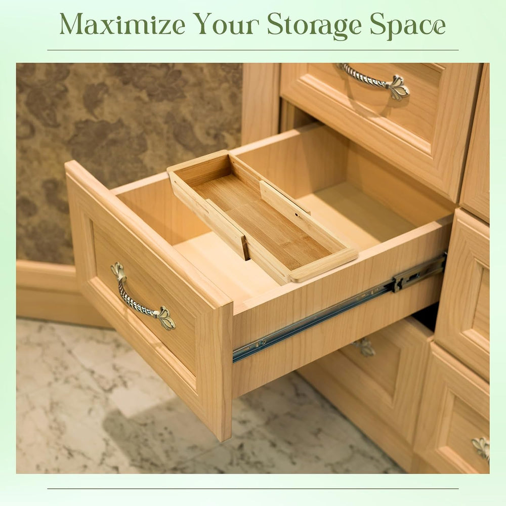 LemonRoad 2 Pcs Sliding Drawer Organizer 12.4-17.7 Inch Bin Bamboo Drawer Exp...