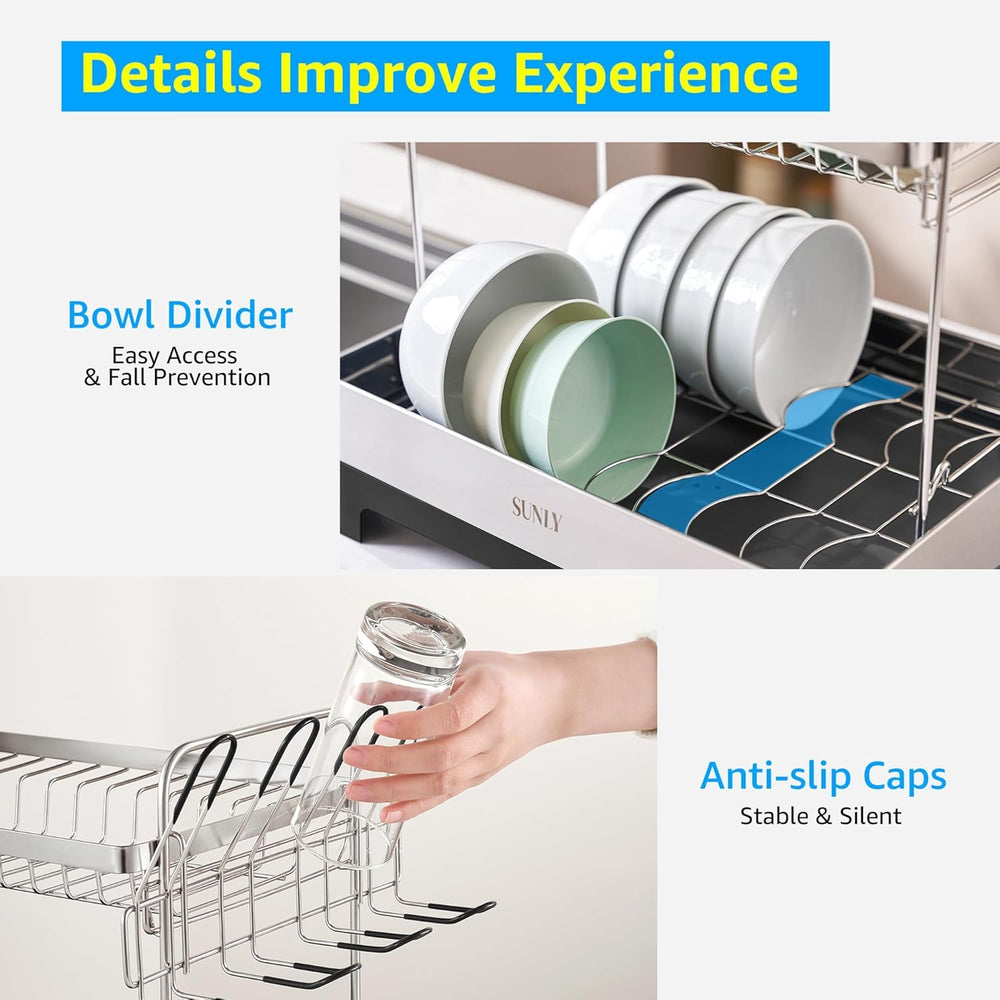 SUNLY 2 Tier Dish Drying Rack, Extra Large Dish Rack, Multifunctional Large D...