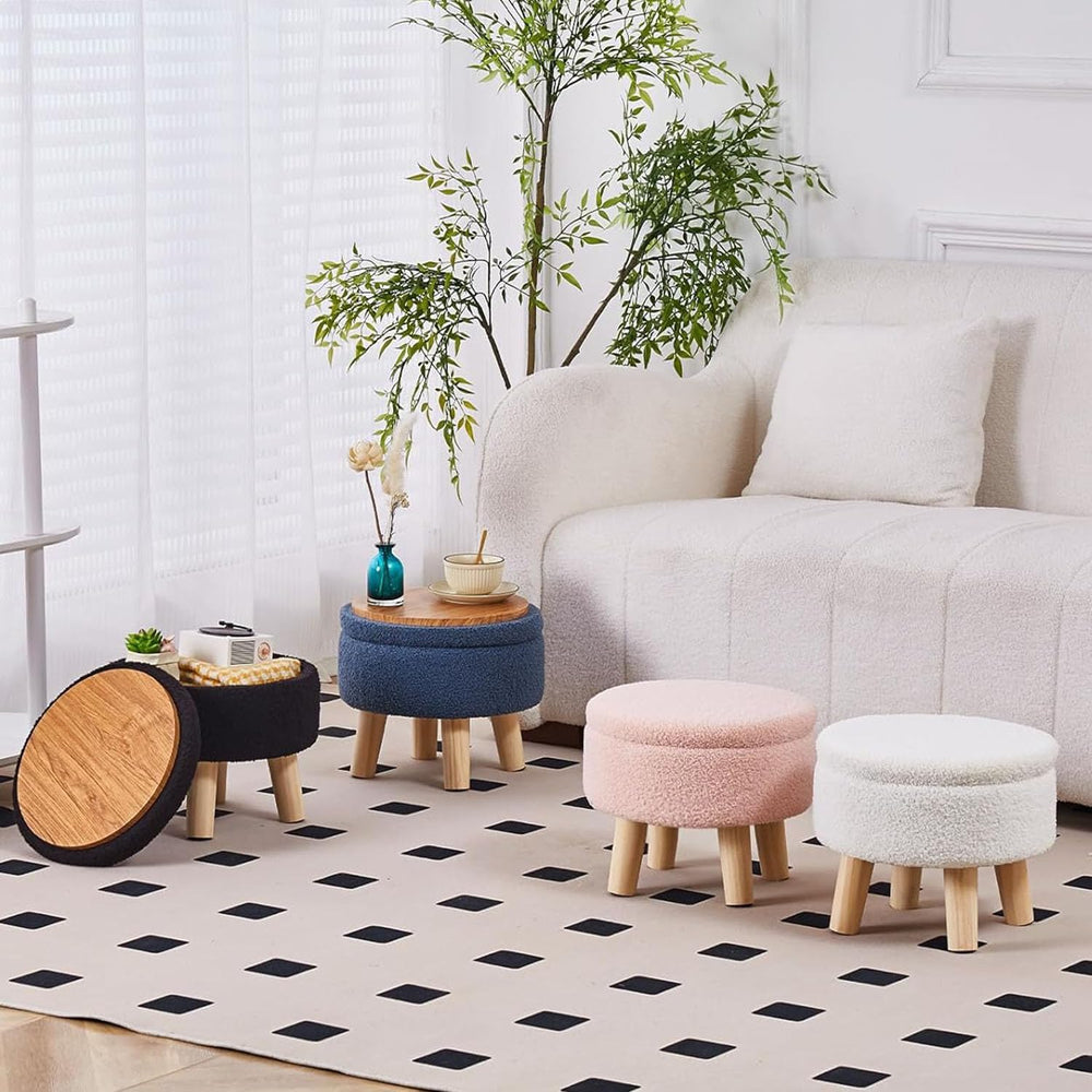 Wimarsbon Storage Ottoman, Modern Round Footrest with Soft Padded Seat, Teddy...