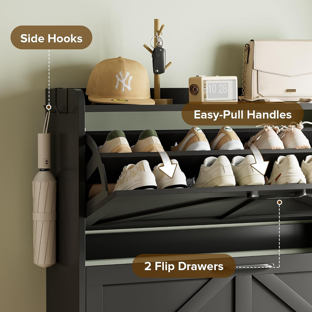 Urban Deco Entryway Shoe Storage Cabinet with 3 Flip Drawers, Elegant Stable ...
