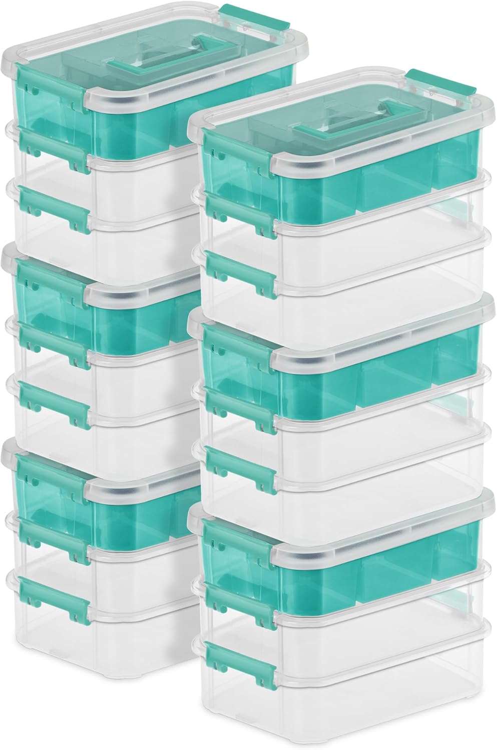 Sterilite Stack & Carry 3 Layer Handle Box, Small Latch Bins, Clear, 6 Pack