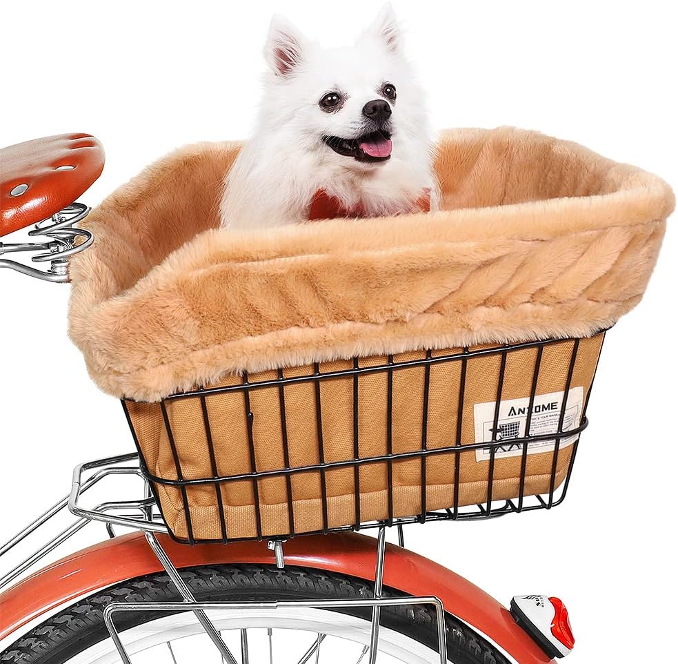 ANZOME Dog Bike Basket Liner, Sherpa Padded Cover, Brown