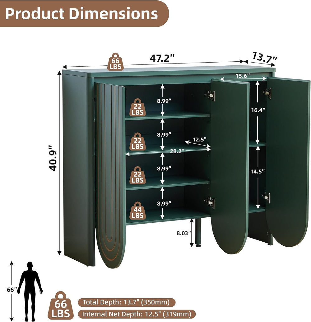 47" Large Shoe Cabinet for Entryway, Shoe Storage Cabinet with Adjustabl...