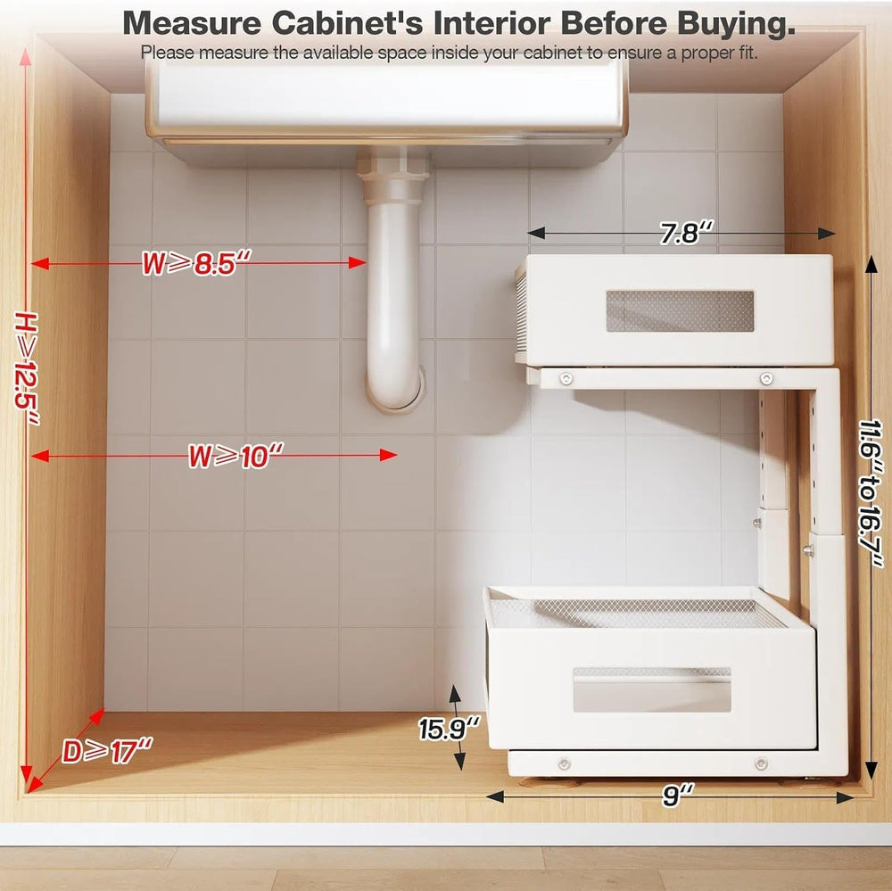 Under Sink Organizer, 2-Tier Dual Pull Out Cabinet Organizer Drawers With Smo...