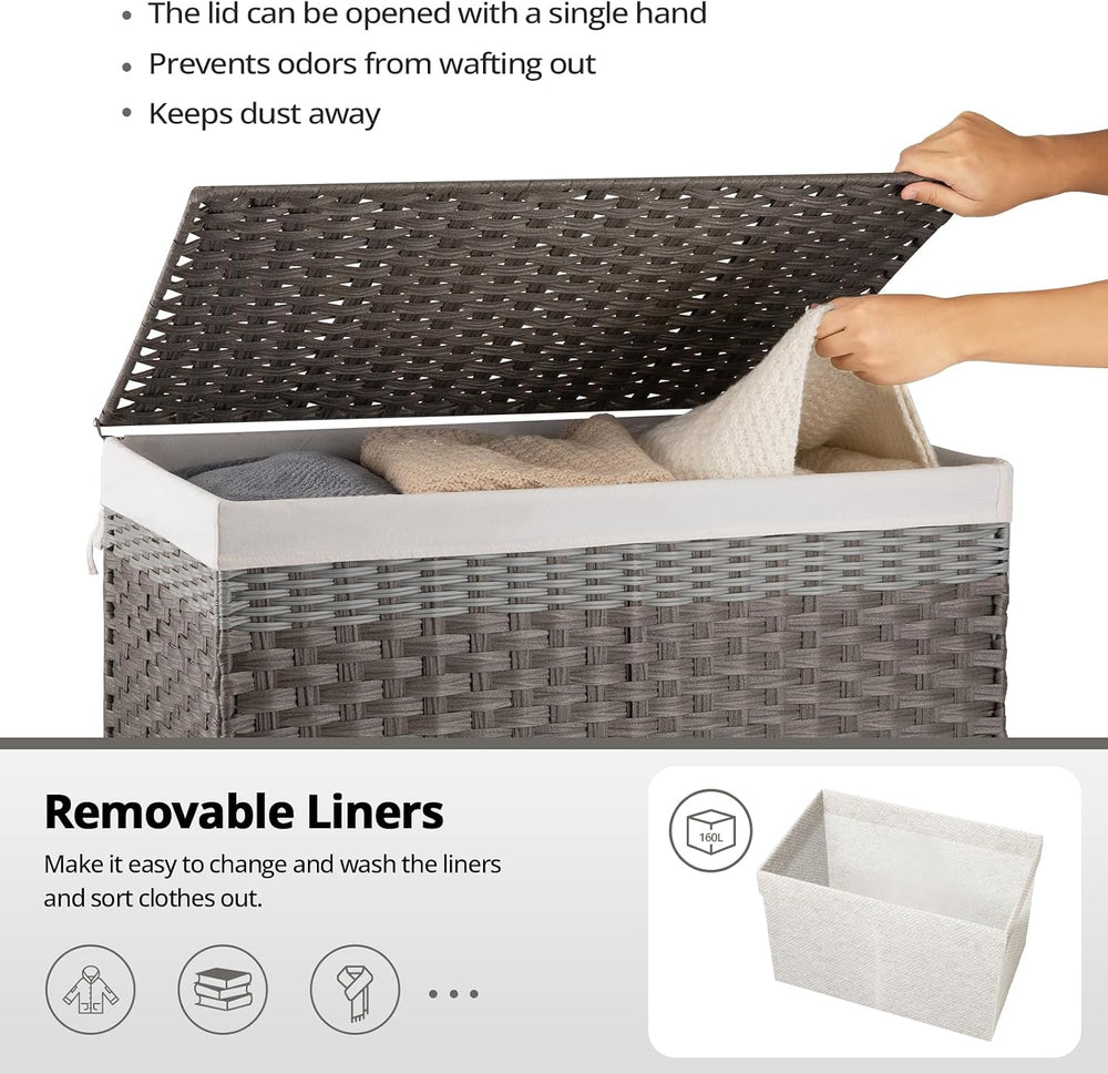OIAHOMY Storage Basket with Lid, 42.3 Gallon (160L) Blanket Basket with Remov...