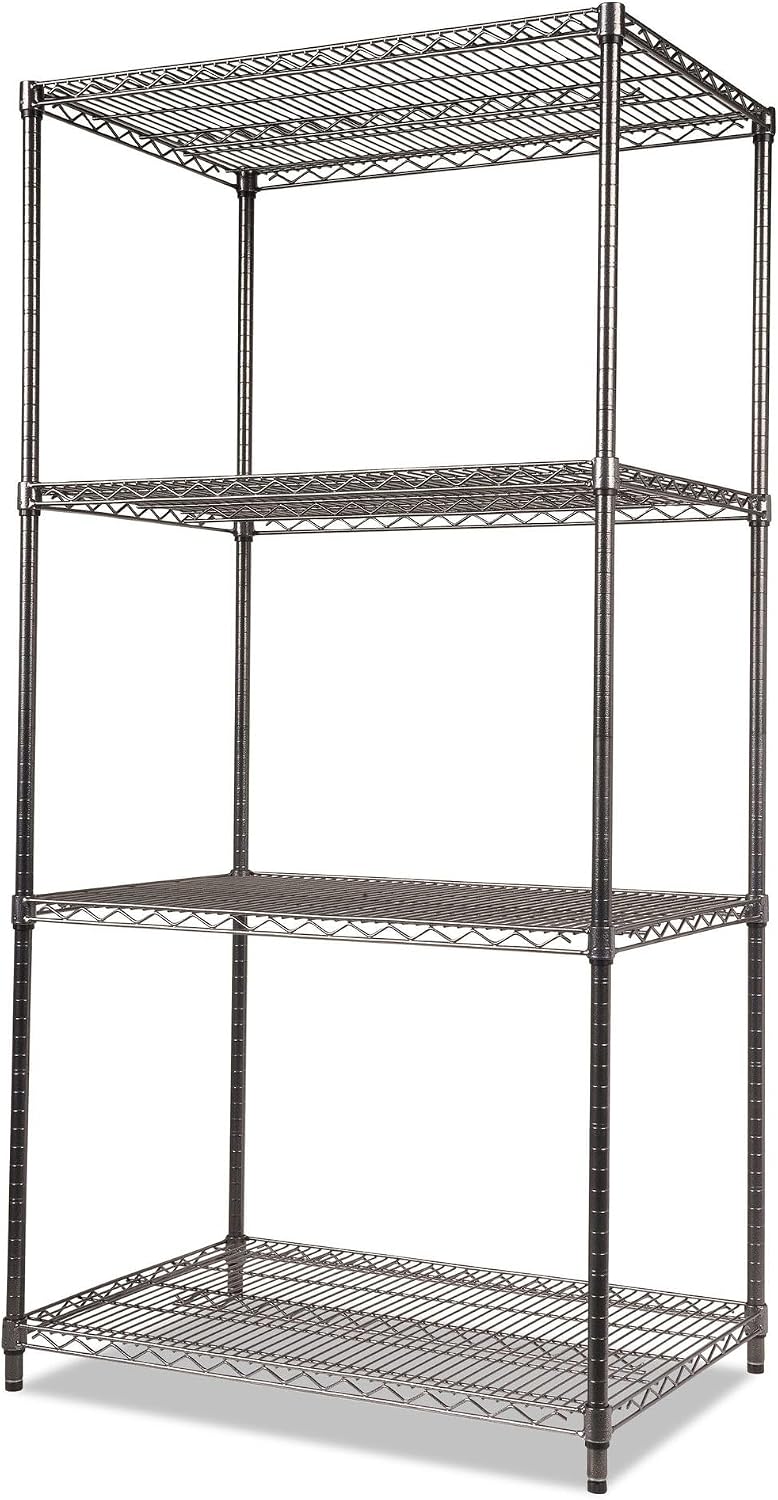 Alera Wire Shelving Starter Kit, Four-Shelf, 36w X 24d X 72h, Black Anthracite