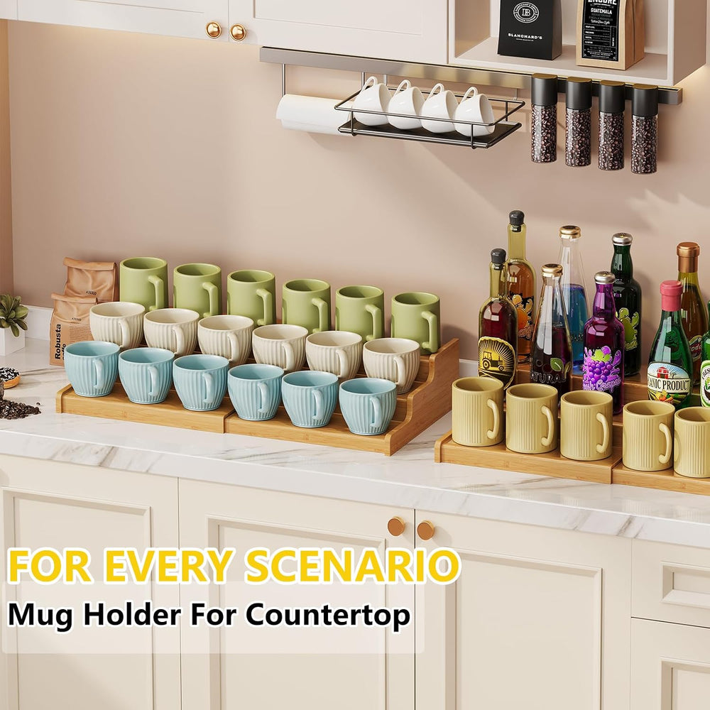 Hongtamoya 3-Tier Expandable Bamboo Mug Holder For Countertop Coffee Cup Hold...