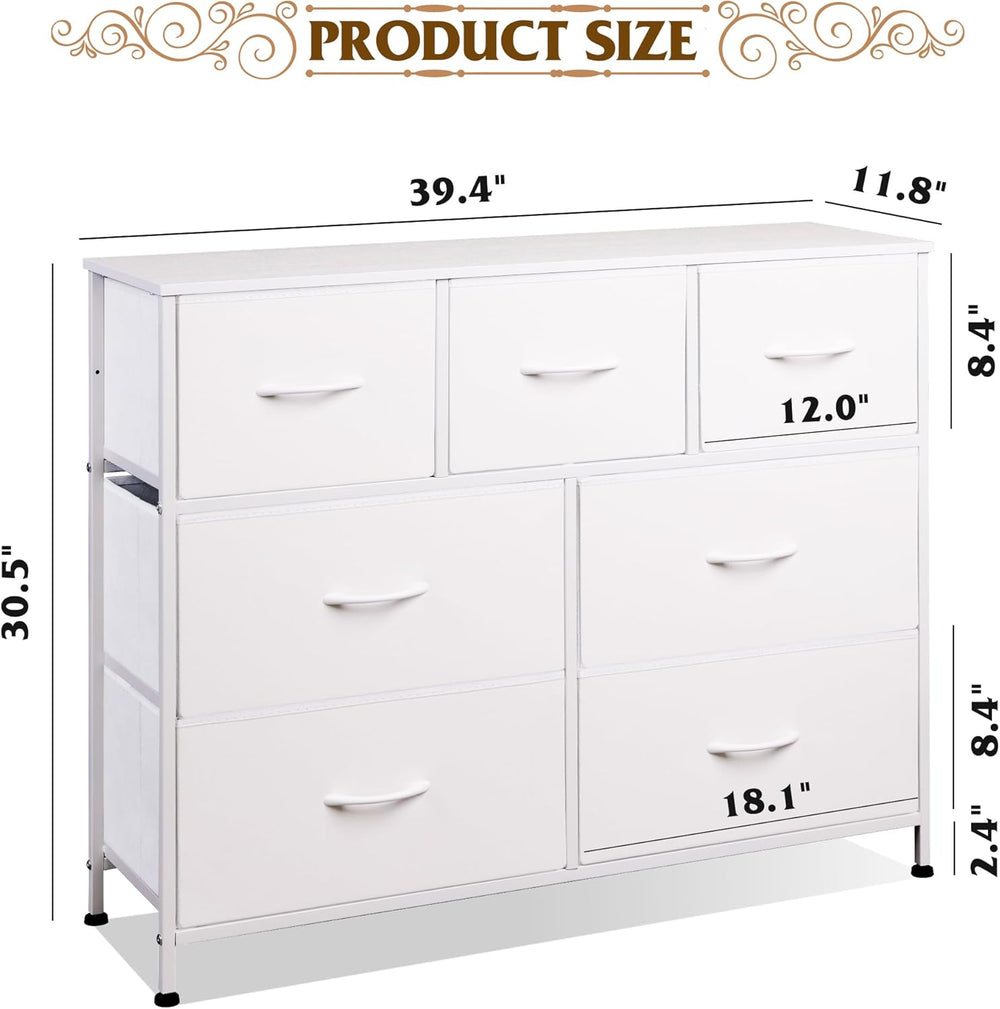 WLIVE Dresser for Bedroom, 7 Drawers, TV Stand, White