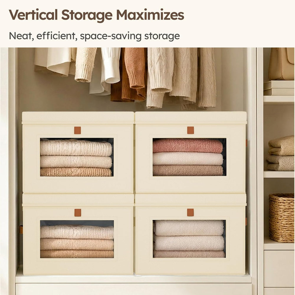 Homsorout Storage Bins with Lids - Front Opening Storage Box with Clear Windo...