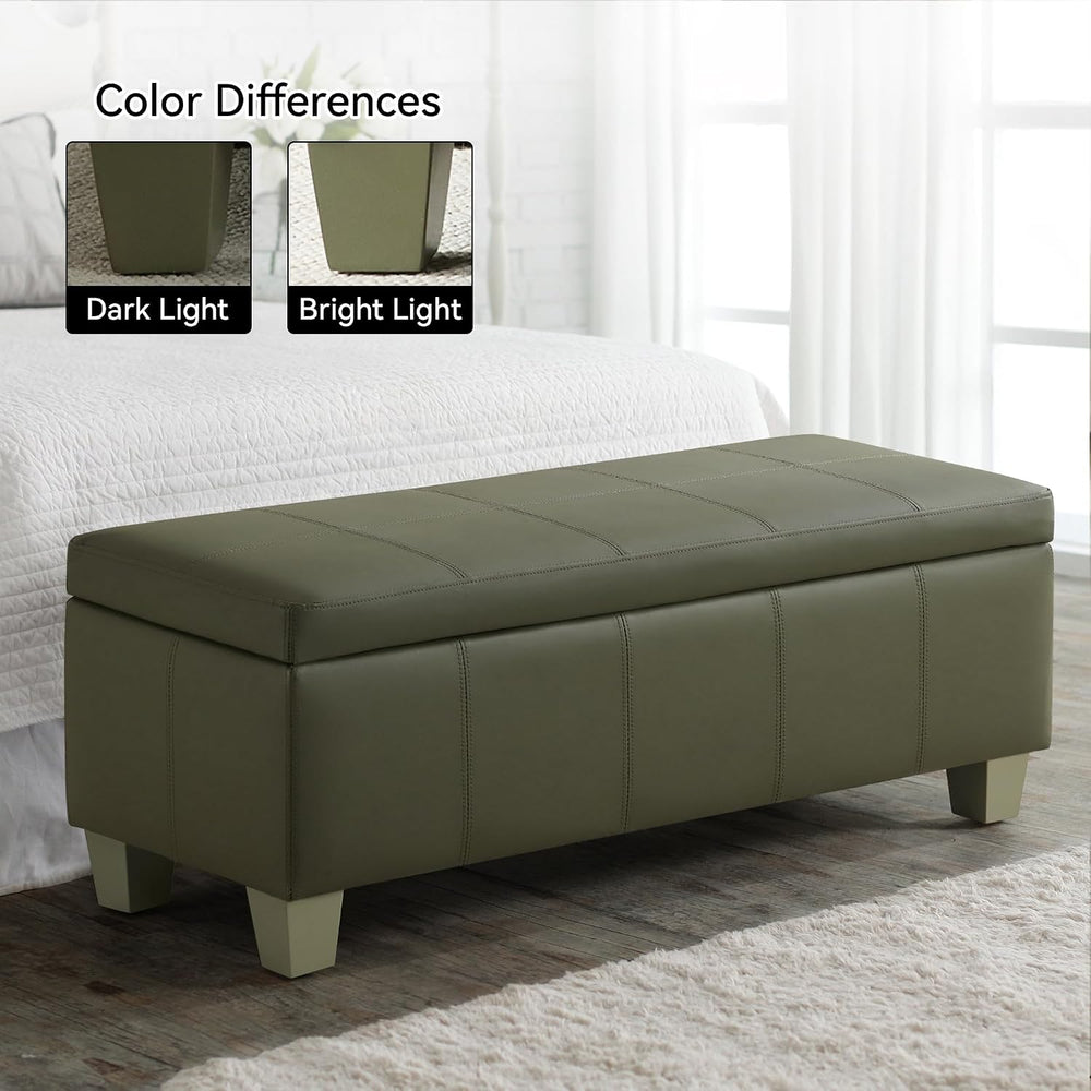 WUTUTUEE 51" Faux Leather Storage Ottoman, Stitch Tufted Rectangle Uphol...