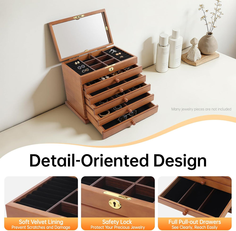 Extra Large Four-Leaf Carved 6 Layers Wooden Jewelry Box Jewelry Case Cabinet...