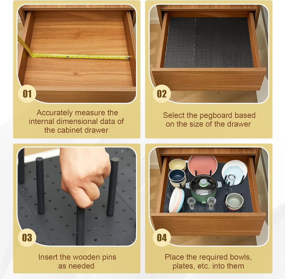 Kigley 6 Pcs Wood Pegboard Drawer Organizer,Dark Gray,21x5.91,Pine