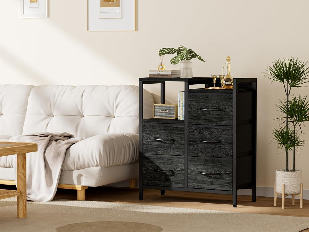 Furnulem Black Dresser for Bedroom, 5 Drawer Small Fabric Closet Dresser