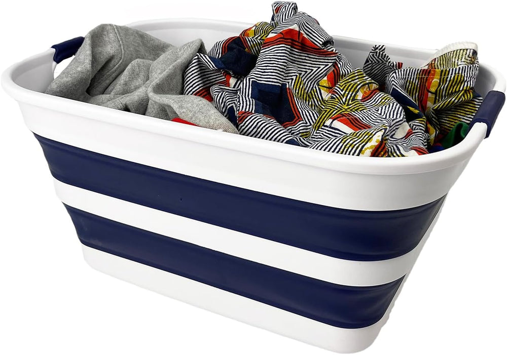 SAMMART Collapsible Plastic Laundry Basket with Handle/Foldable Pop Up Storag...